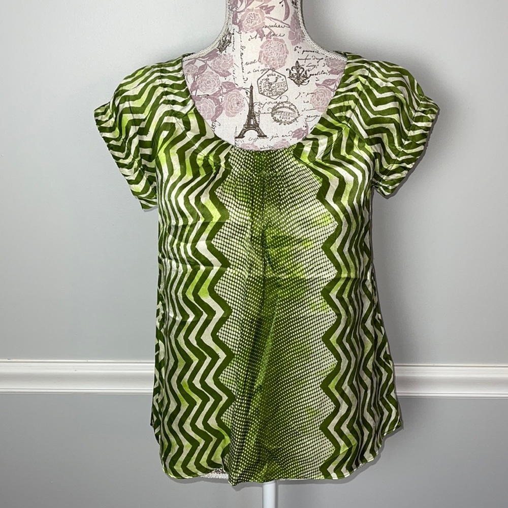 Banana Republic Green Silk Zig Zag Blouse XS
